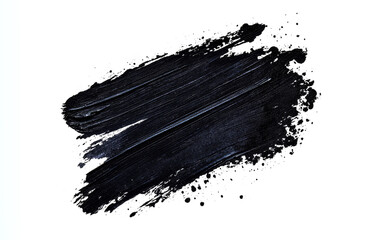 black paint strokes paint, roller, spatula, splash, brush stain grunge isolated on transparent or wh