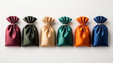 Poster - Colorful sebae silk pouches filled with money, set against a white background, symbolizing Seollal traditions of giving and receiving 