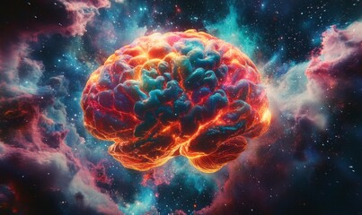 Vibrant explosion of colors in a galaxy-like brain. Delightful creativity and mind-blowing concept