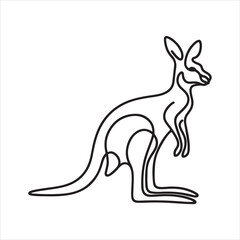 Wall Mural - single one line Kangaroo silhouette on white background
