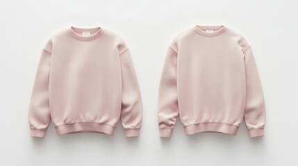 2 Set of pastel pink beige front and back view tee sweatshirt sweater long sleeve on white background cutout. Mockup template for artwork graphic design. 3D rendering 