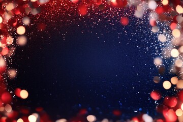 Red, white, and blue background with glittering bokeh lights The frame is filled with sparkling sparkles in the colors of the French flag for patriotic or festive celebration designs Generative AI