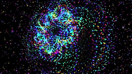 Wall Mural - Abstract colorful light sphere with scattered stars on a black background.