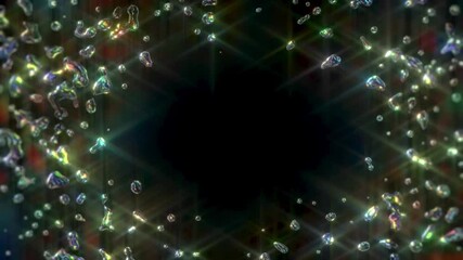 Wall Mural - Abstract background with iridescent bubbles and glowing lights.