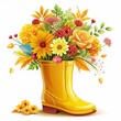 © Тетяна Лу - a yellow rubber boot in which there are bright autumn flowers