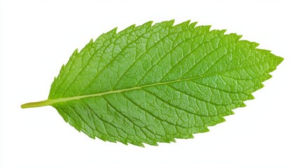 Luscious Close-up of a Chocolate Mint Leaf Showing Serrated Edges and Rich Green Color, Detailed Macro Photography of Soft Textured Herb