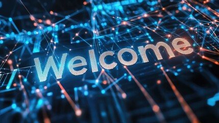 Welcome word on digital cyberspace background. Greeting text for events, websites, promotions and hospitality business