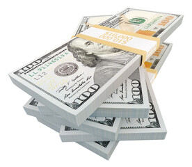 Wall Mural - Stacks of One Hundred Dollar Bills Isolated. Transparent PNG.