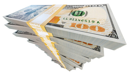 Wall Mural - Stack of One Million Dollars in One Hundred Dollar Bills Isolated. Transparent PNG.