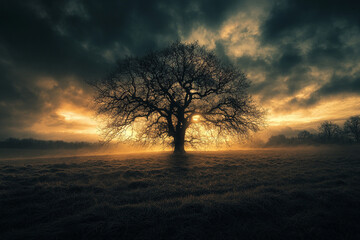 Wall Mural - Tree in the field generative AI