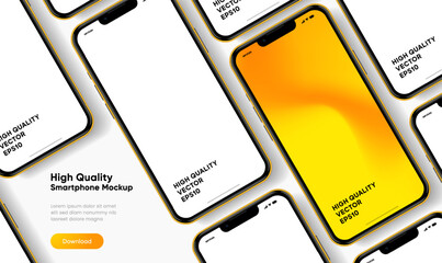 Leinwandbilder - Realistic smartphone mockup. Mobile phone vector with isolated on white background. Device front view. 3D mobile phone with shadow. Realistic, high quality smart phone mockup for ui ux presentation.