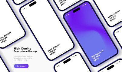 Leinwandbilder - Realistic smartphone mockup. Mobile phone vector with isolated on white background. Device front view. 3D mobile phone with shadow. Realistic, high quality smart phone mockup for ui ux presentation.