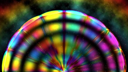 Wall Mural - A colorful abstract design with a half-circle shape in the center, radiating light and color against a background of glittering stars.