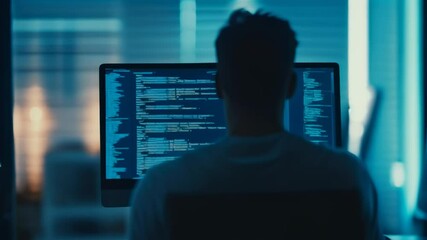 Aufkleber - Programmer works late in a dimly lit office, coding with focus and skill under the pressure of looming deadlines