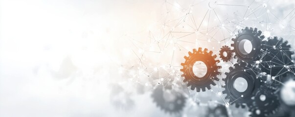 Wall Mural - abstract background featuring interconnected gears and network lines symbolizing mechanics and techn