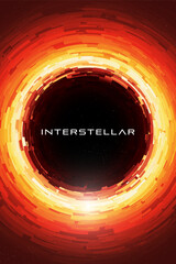 Aufkleber - Abstract digital black hole surrounded by glowing concentric pixelated dynamic layers of light and energy forming accretion disk. Photon ring. Event horizon. Gravitational field. Vector illustration