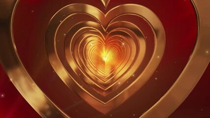 Wall Mural - golden heart tunnel with red background and light sparkles.