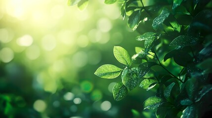 Elegant green leaves and soft blurred background with nature theme wallpaper