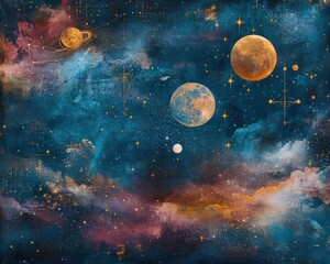 Wall Mural - astronomy backdrop with mixed media designs for cosmic exploration
