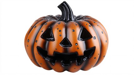 Sticker - Halloween pumpkin lantern glowing on white background