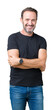 © Krakenimages.com - Handsome middle age hoary senior man over isolated background happy face smiling with crossed arms looking at the camera. Positive person.
