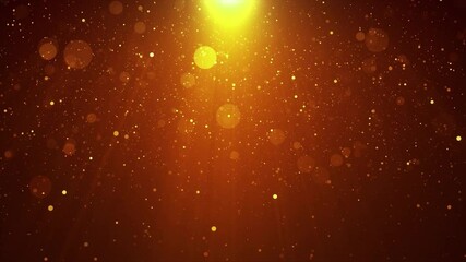Wall Mural - golden glitter with light rays and bokeh effect on a red background.