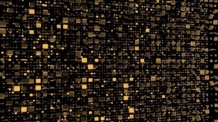 Wall Mural - abstract background with golden squares on black.
