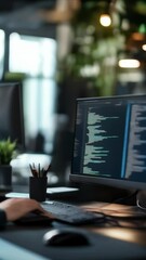 Aufkleber - Software developer is working on a computer in a modern office, writing code for a new project. The image evokes the world of technology and innovation