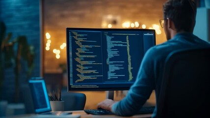 Aufkleber - Skilled software developer coding late at night in cozy home office, fully immersed in programming a new website. Dedicated professional embodies essence of remote work and freelance opportunities