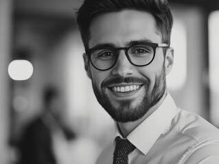 Sticker - Smiling Man with Beard in Professional Attire