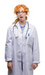 © Krakenimages.com - Young redhead woman wearing doctor uniform afraid and shocked with surprise expression, fear and excited face.