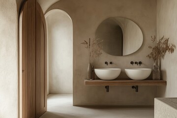 Wall Mural - A bathroom with two sinks and a mirror