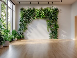 Wall Mural - A room with a large plant wall and a window