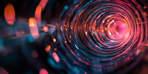 Poster - Abstract circular light trails creating a colorful tunnel effect
