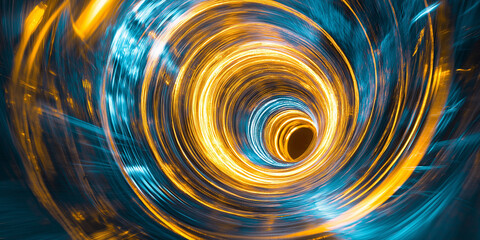 Poster - Abstract circular swirling vortex background in blue and gold