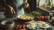 © Ckip - Person preparing a healthy breakfast with eggs, fresh vegetables, and herbs in a cozy kitchen, highlighting the importance of homemade meals and wellness at home.