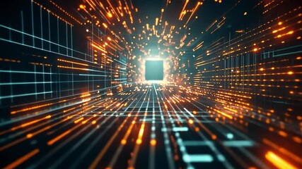 Aufkleber - A stunning visual captures a tunnel of glowing particles and lines, creating a dazzling effect that highlights the energy and movement typical of digital environments.