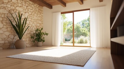 Bright, airy room with natural light and indoor plants.