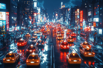 Wall Mural - Cityscapes at night, with bright streetlights and passing cars, symbolize the fast-paced urban lifestyle. Concept of urban nightlife.