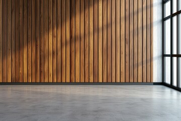 Poster - A large empty room with wooden walls and a window