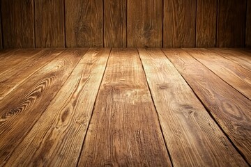 Poster - A wooden floor with a light shining on it