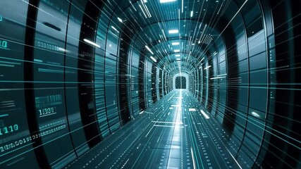 Aufkleber - The image depicts a futuristic tunnel filled with vibrant digital data streams, showcasing a dynamic flow of information and technology. This cyber environment suggests rapid advancements.