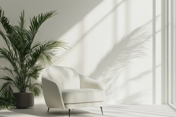 Wall Mural - A white chair is sitting in front of a large plant