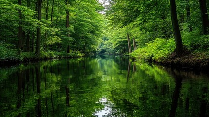  Serene Forest Reflection in Tranquil Waterway