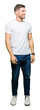 © Krakenimages.com - Handsome man wearing casual white t-shirt looking away to side with smile on face, natural expression. Laughing confident.