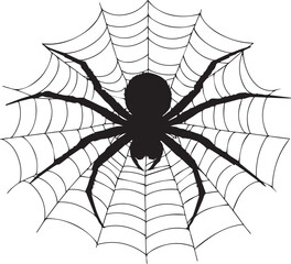 Wall Mural - halloween spider on a web, silhouette of a spider crawling on a web vector icon