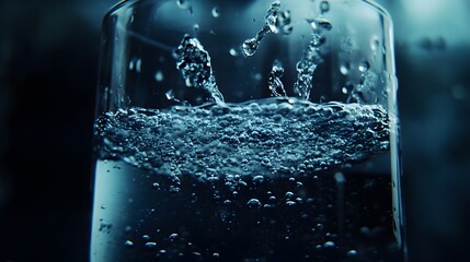 Close-up of Water Droplets and Bubbles in a Glass