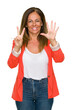 © Krakenimages.com - Beautiful middle age business adult woman over isolated background showing and pointing up with fingers number seven while smiling confident and happy.