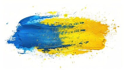 Poster - Blue and Yellow Paint Stroke on White Background