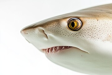 Mystic portrait of Lemon Shark in studio, copy space on right side, Close-up View, isolated on white background